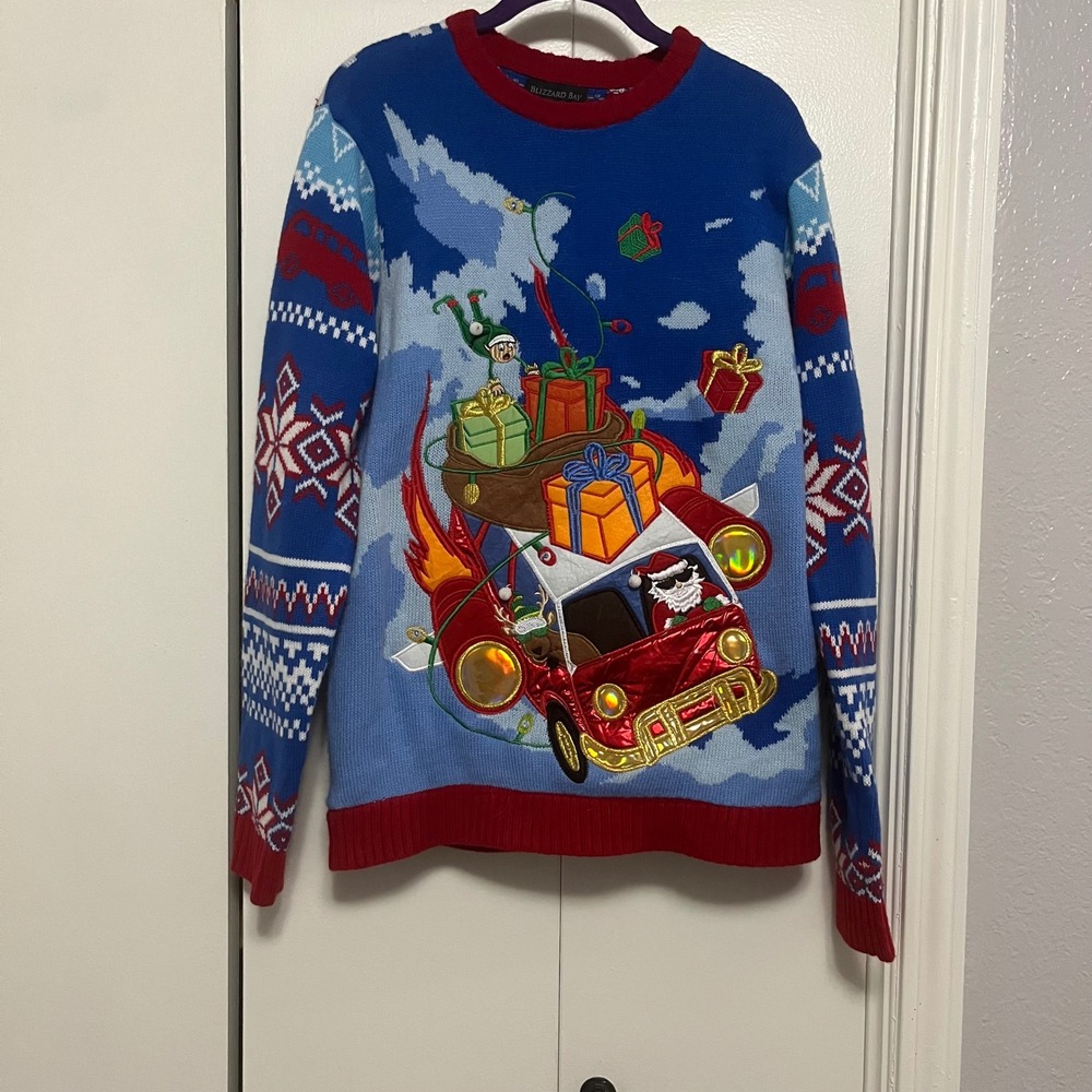 Blizzard Bay Mens Ugly Christmas Sweater‎ Santa Car Holiday Knit M